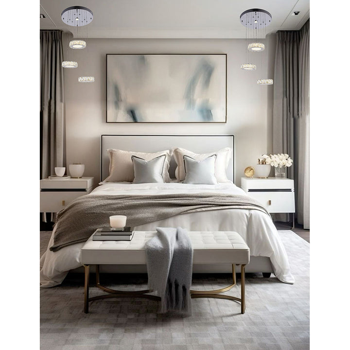 Three Light Hanging Pendant LED Chandelier with Chrome Hardware by Bethel - view 3