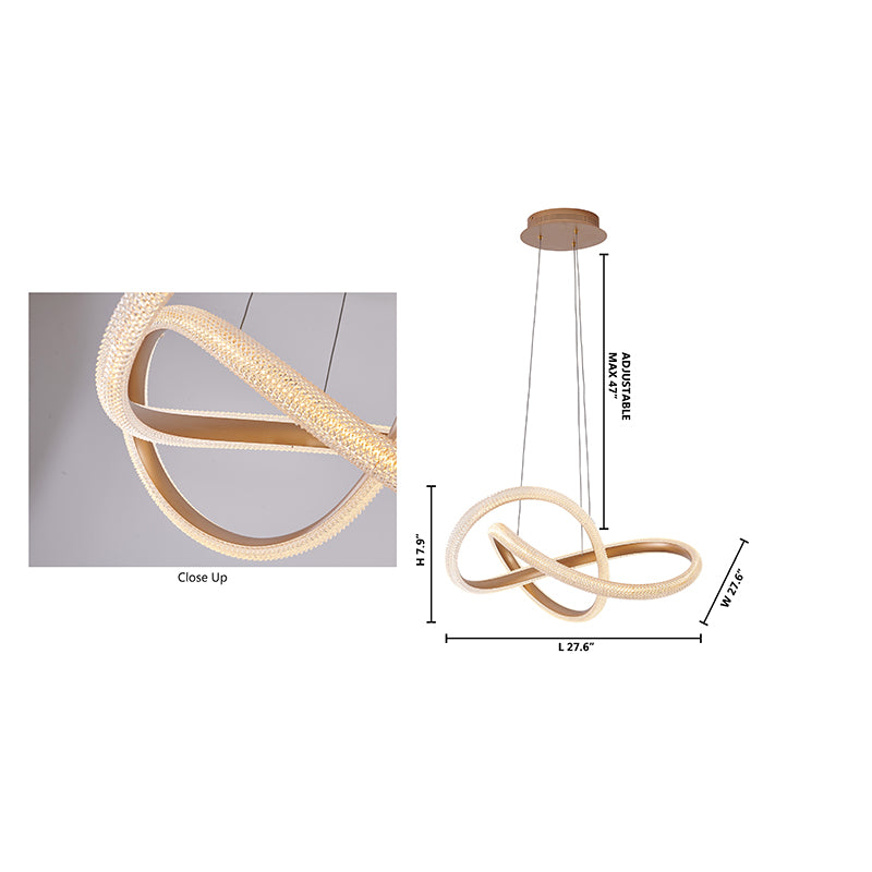 Gold Interlocked Spiral Frame LED Chandelier with Clear Acrylic Diffuser by Bethel - view 9