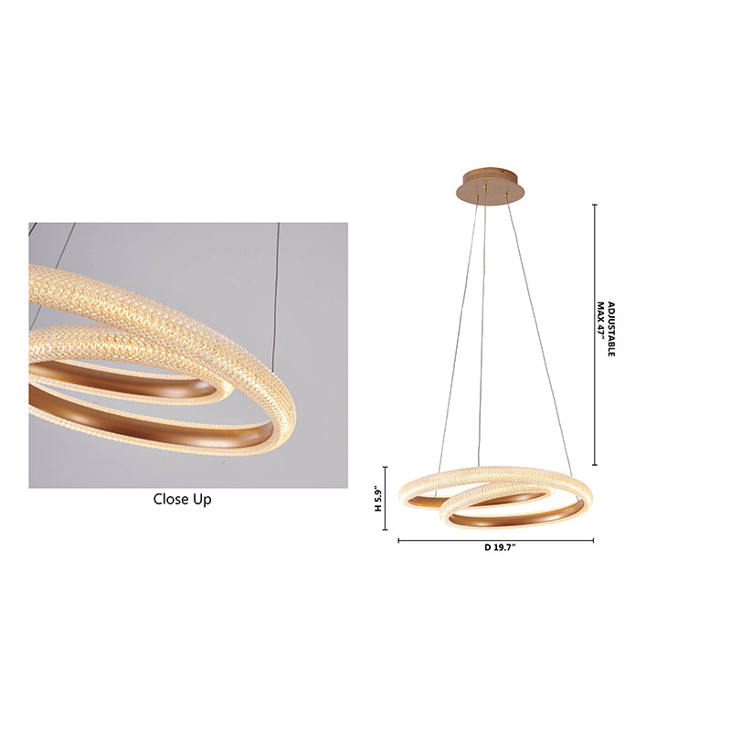 Gold Spiral Framed LED Chandelier with Clear Acrylic Diffuser by Bethel - view 11