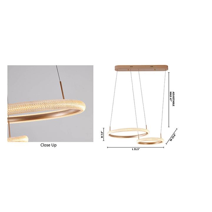 Gold Two Interlocked Ring LED Chandelier with Clear Acrylic Diffuser by Bethel - view 8