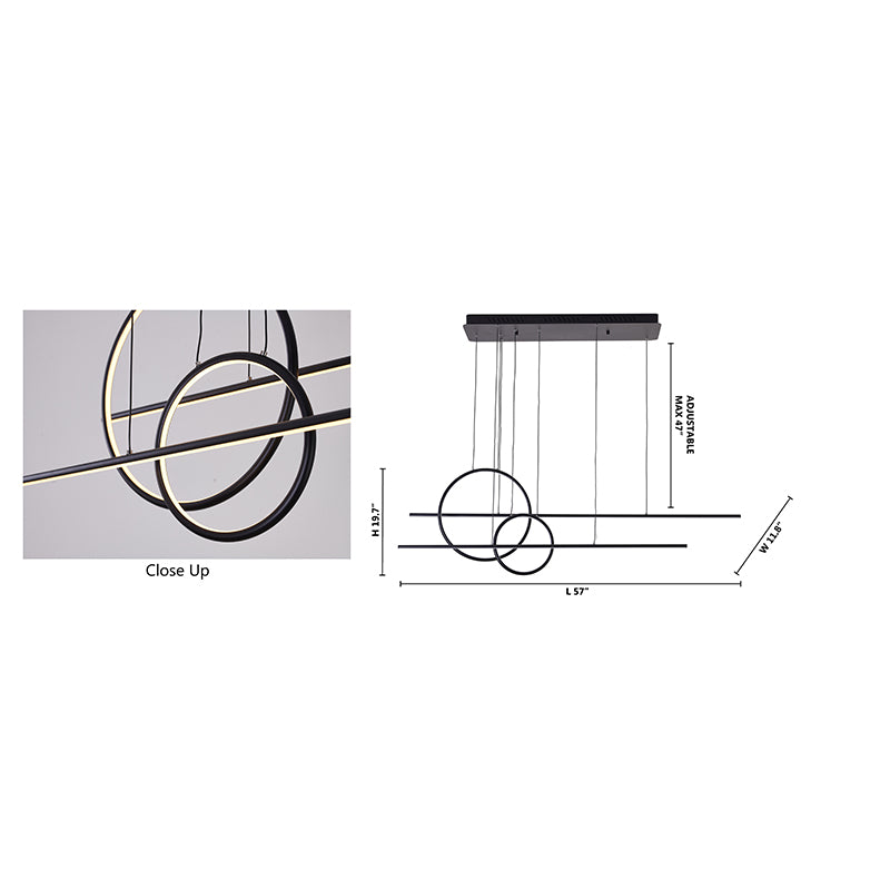 Black Framed Chandelier with Linear and Circular Hanging Pendants by Bethel - view 7