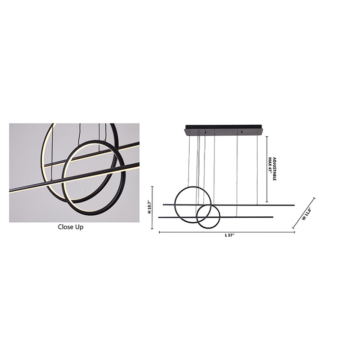 Black Framed Chandelier with Linear and Circular Hanging Pendants by Bethel - view 7