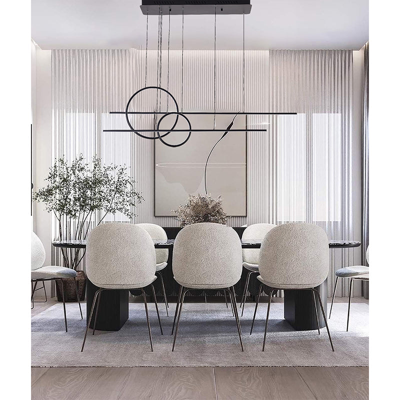 Black Framed Chandelier with Linear and Circular Hanging Pendants by Bethel - view 8