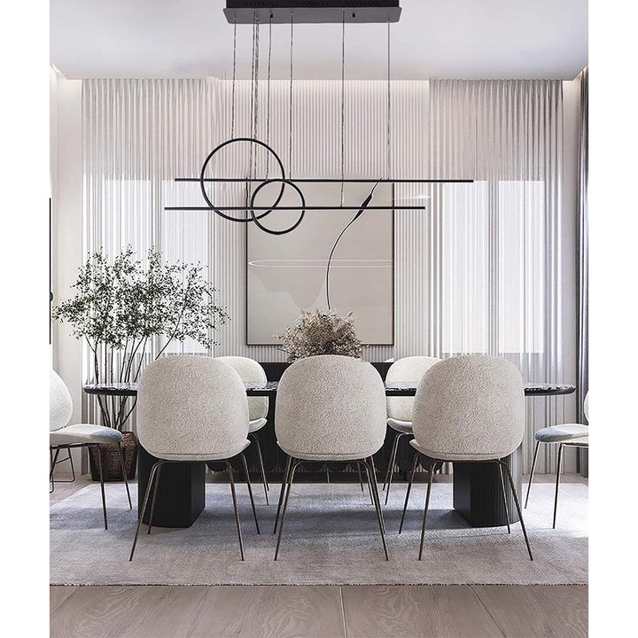 Black Framed Chandelier with Linear and Circular Hanging Pendants by Bethel - view 8