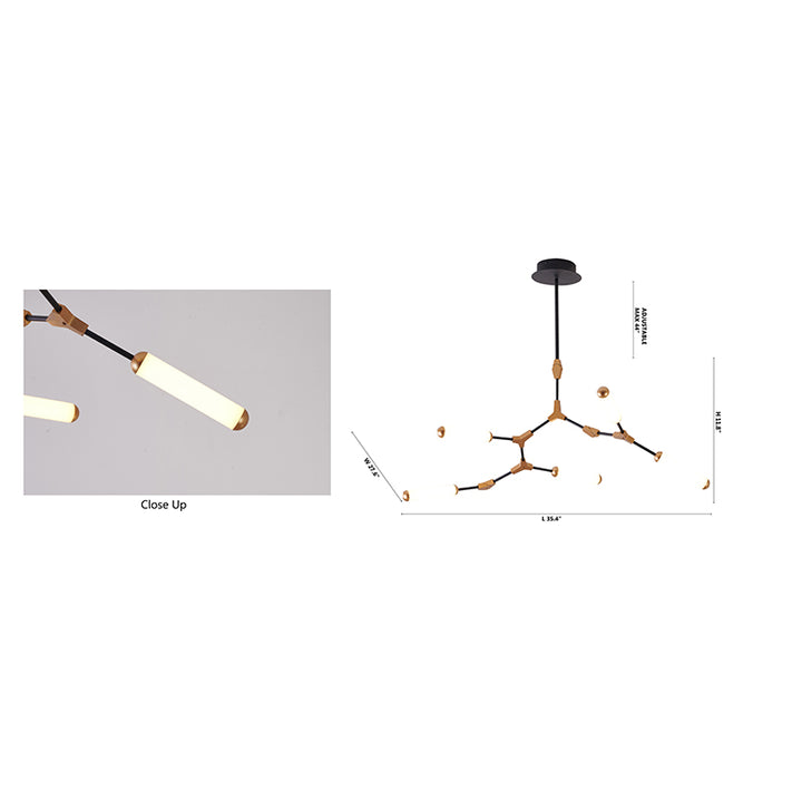Black &amp; Gold Branch Framed LED Chandelier with White Acrylic Diffusers