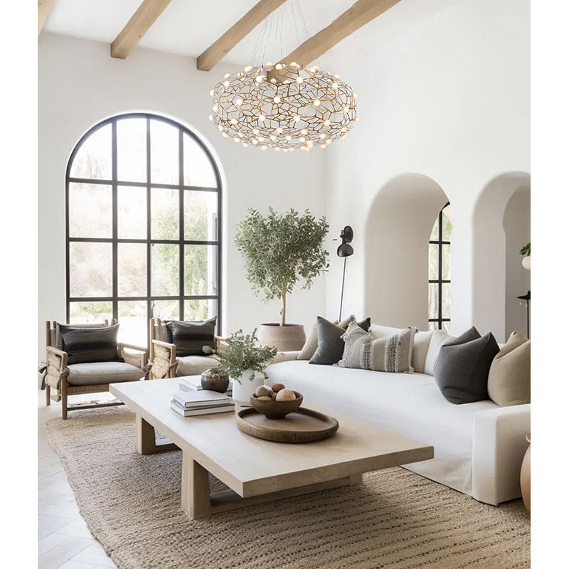 Gold Oval Shaped Honeycomb Chandelier with White Acrylic Diffusers by Bethel - view 4