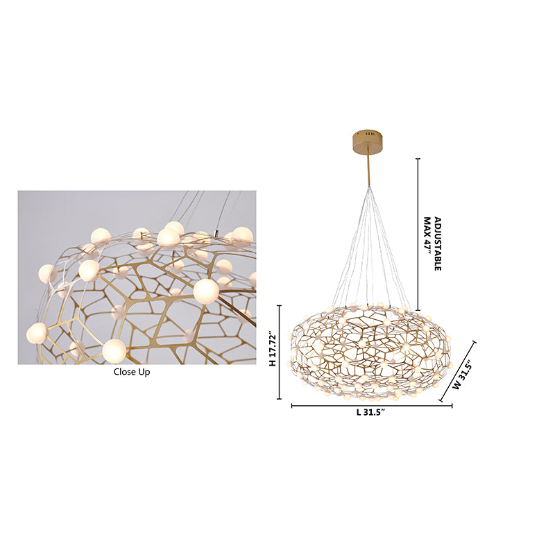 Gold Oval Shaped Honeycomb Chandelier with White Acrylic Diffusers by Bethel - view 5