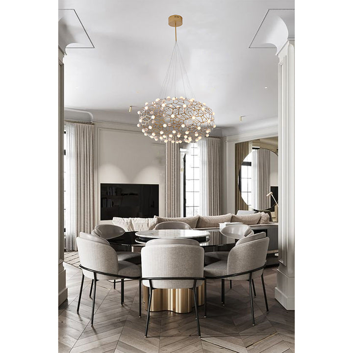 Gold Oval Shaped Honeycomb Chandelier with White Acrylic Diffusers by Bethel - view 6
