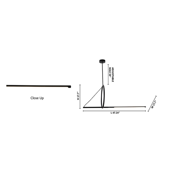 Black Ring and Linear Stick LED Chandelier with White Acrylic Diffuser by Bethel - view 9