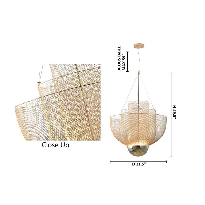 Three Tier Mesh LED Chandelier with Hardware by Bethel - view 11