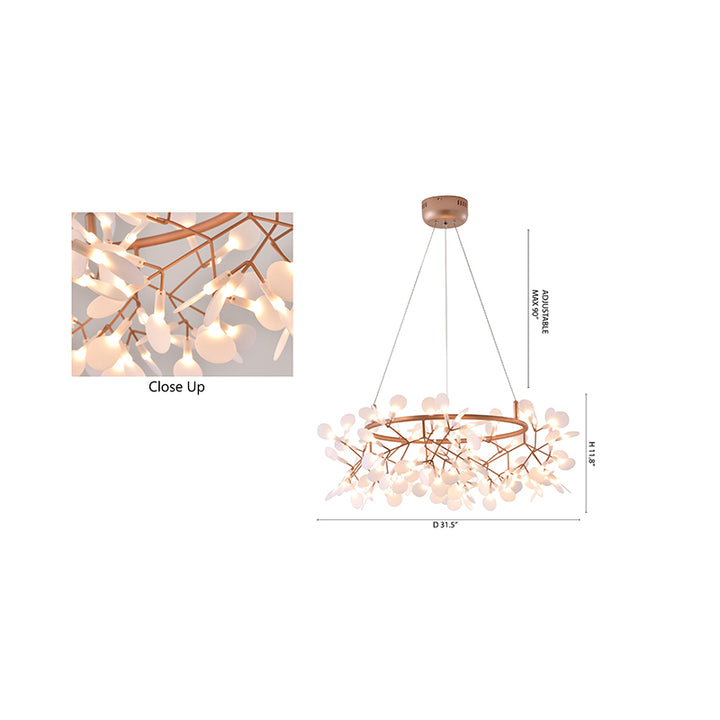 Round LED Leaf Petal Chandelier with Copper Frame by Bethel - view 2
