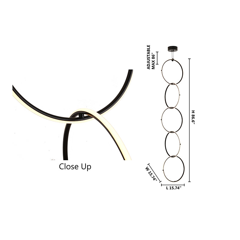Black Five Ring Interlocked LED Chandelier with White Acrylic Diffuser by Bethel - view 8
