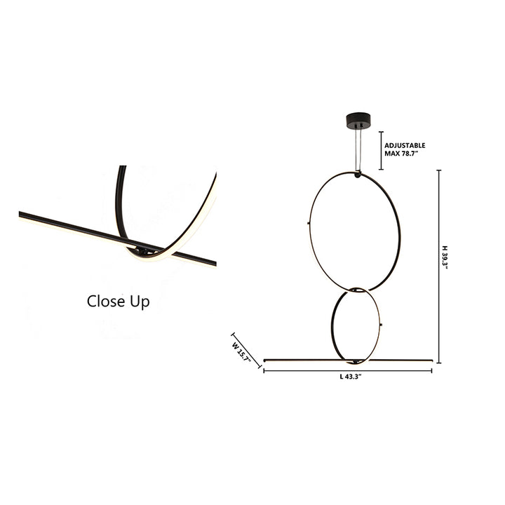 Black Interlocked Ring LED Chandelier with White Acrylic Diffuser by Bethel - view 8