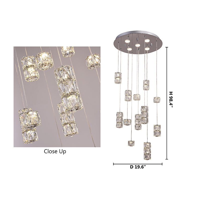 Chrome Frame Flushed LED Chandelier with Clear Crystal Hanging Pendants by Bethel - view 8