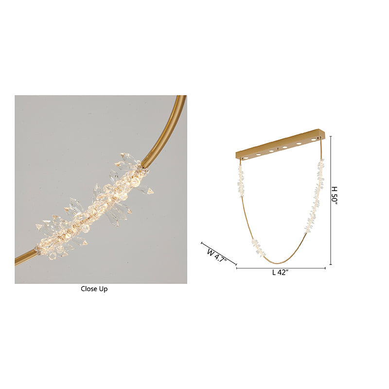 Gold Hairline Hoop Rope Chandelier with Clear Crystal Details Not Adjustable in