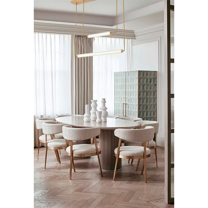 Brass Frame LED Chandelier with Double Clear &amp; White Glass Cylinder Shade