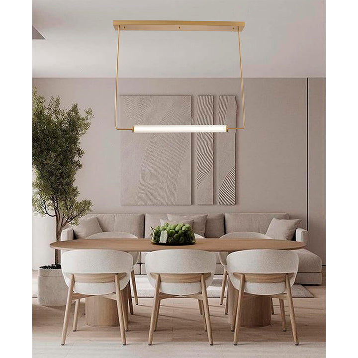 Brass Frame LED Chandelier with Clear &amp; White Glass Cylinder Shade