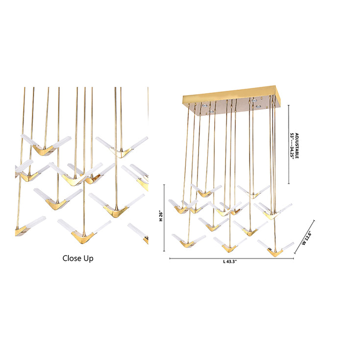Gold Steel Frame LED Light with White Acrylic Boomerang Shaped Diffusers by Bethel - view 3
