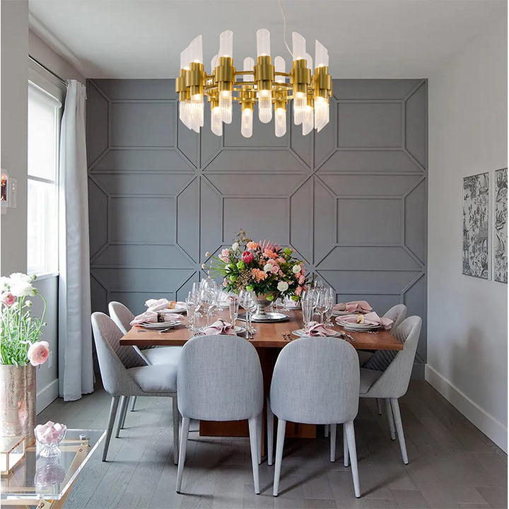 Satin Brass Glass Chandelier (MU131) by Bethel - view 9