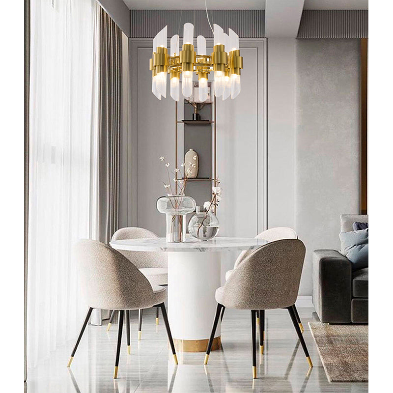 Satin Brass Glass Chandelier by Bethel - view 9