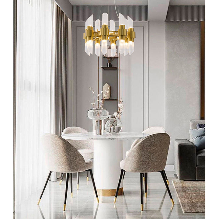Satin Brass Glass Chandelier by Bethel - view 9