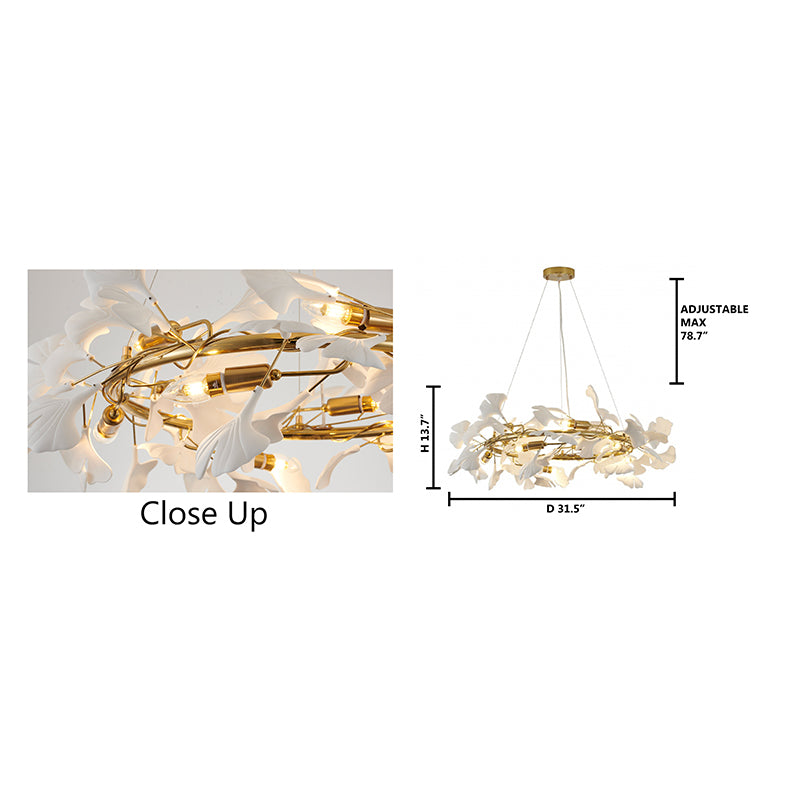Round Frame Chandelier with Acrylic Leaf Accents by Bethel - view 17