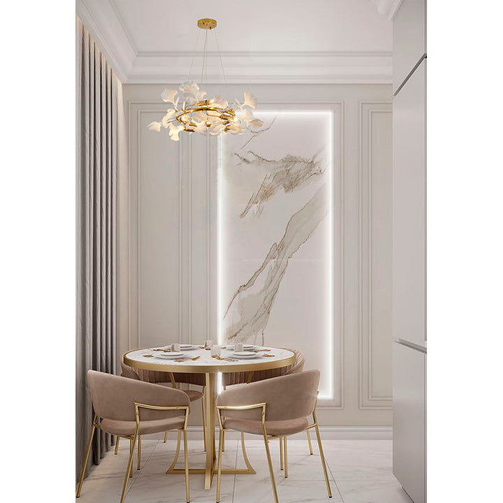 Round Frame Chandelier with Acrylic Leaf Accents by Bethel - view 2