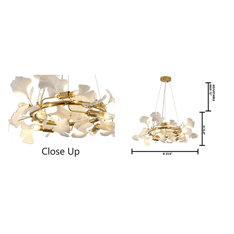 Round Frame Chandelier with Acrylic Leaf Accents by Bethel - view 3