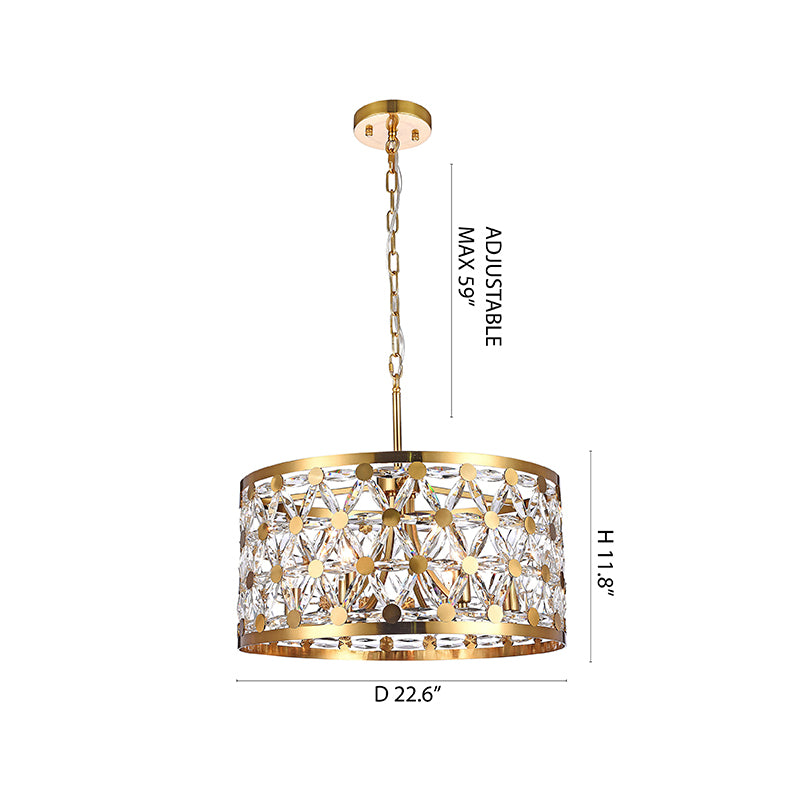 Frame Drum Chandelier with Star Clear Crystal Detailing in Copper by Bethel