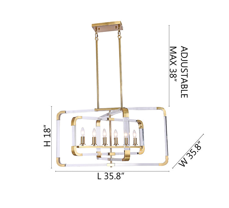 Metal Frame Rectangular Shaped Ceiling Fixture with Clear Acrylic Arms Arms