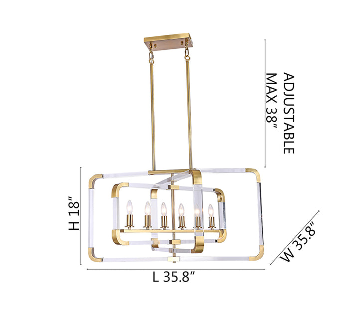Metal Frame Rectangular Shaped Ceiling Fixture with Clear Acrylic Arms Arms