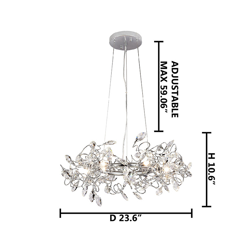 Round Chrome Frame Branch Chandelier with Clear Crystals by Bethel - view 3
