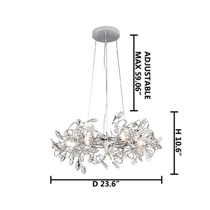 Round Chrome Frame Branch Chandelier with Clear Crystals by Bethel - view 3