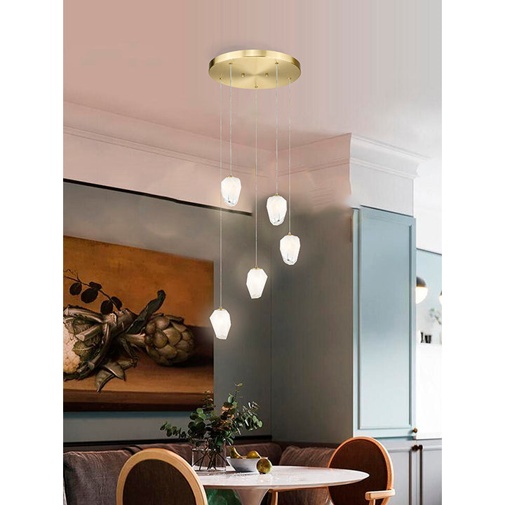 Round Frame Chandelier with Hanging Glass Pendants by Bethel - view 6