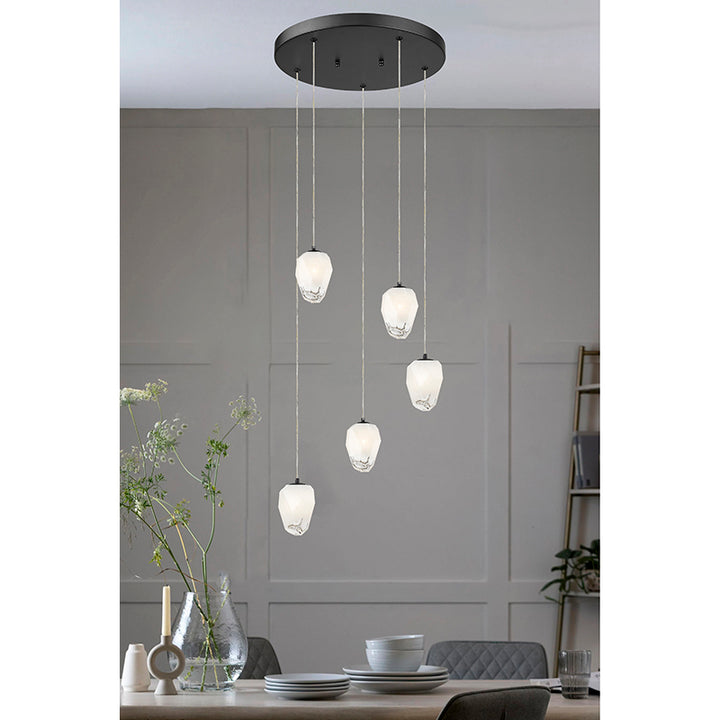 Round Frame Chandelier with Hanging Glass Pendants by Bethel - view 3