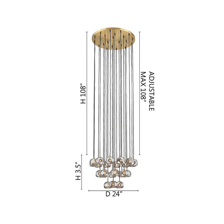 Gold Flushed Frame Chandelier with Hanging Smoke Glass Pendants by Bethel - view 4
