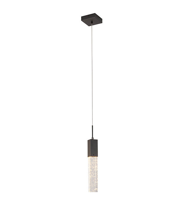 Frame Single Pendant Light with Hanging Clear Bubble Block Crystal in Matte Black by Bethel