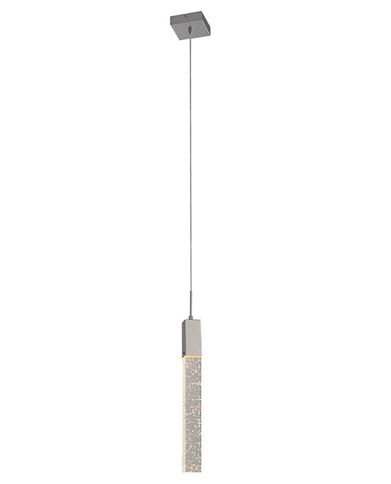 Frame Single Pendant Light with Hanging Clear Bubble Block Crystal in Chrome by Bethel