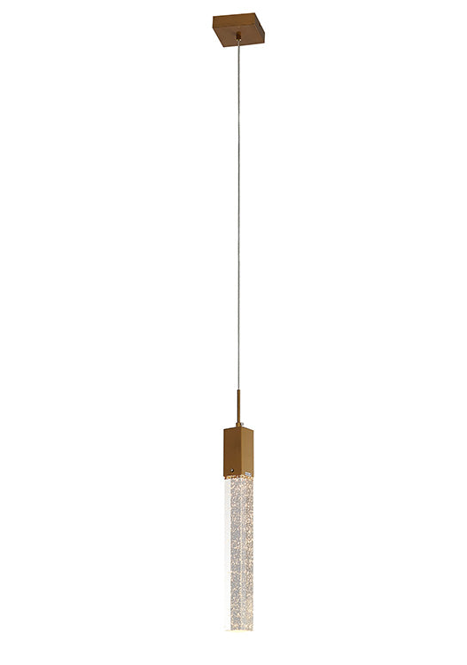Frame Single Pendant Light with Hanging Clear Bubble Block Crystal in Gold by Bethel