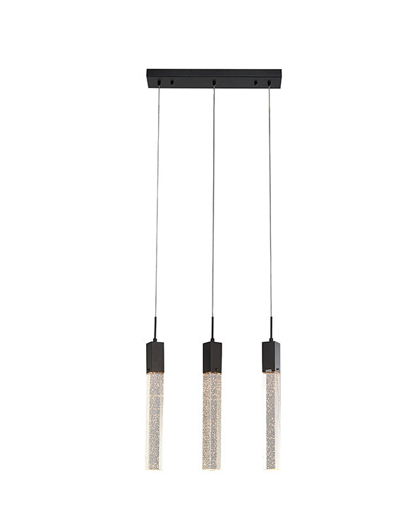 Frame Island Light with Hanging Clear Bubble Block Crystals in Matte Black by Bethel