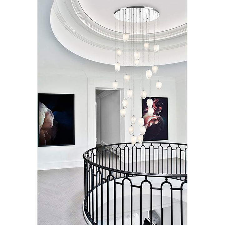 Round Flushed Chandelier with Hanging Glass Pendants by Bethel - view 10