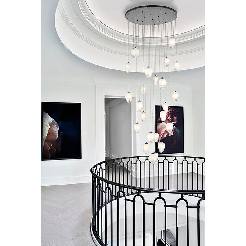 Round Flushed Chandelier with Hanging Glass Pendants by Bethel - view 5