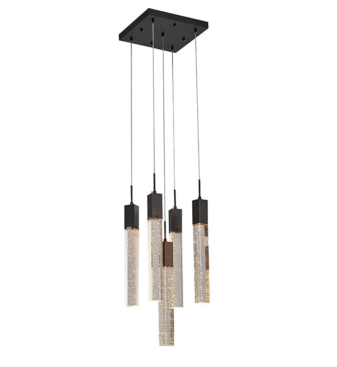 Flushed Frame Chandelier with Hanging Clear Bubble Block Crystals in Matte Black by Bethel