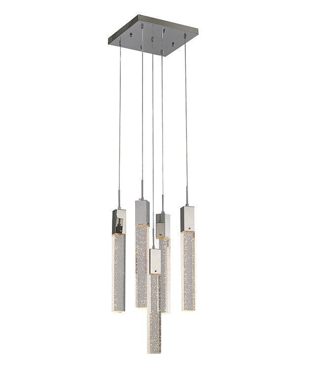 Flushed Frame Chandelier with Hanging Clear Bubble Block Crystals in Chrome by Bethel
