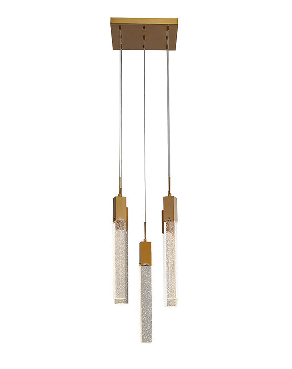 Flushed Frame Chandelier with Hanging Clear Bubble Block Crystals in Gold by Bethel