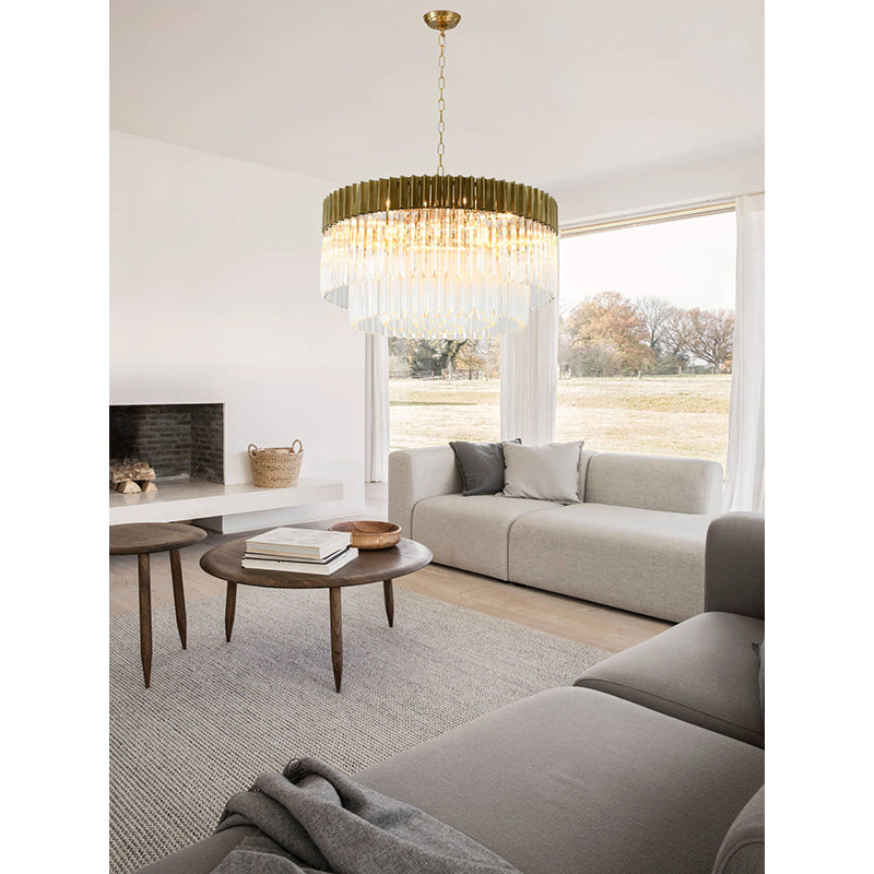 Round Stainless Steel Chandelier with Clear Hanging Crystals by Bethel - view 25