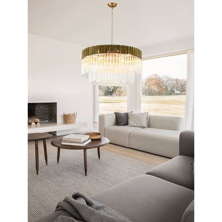 Round Stainless Steel Chandelier with Clear Hanging Crystals by Bethel - view 25