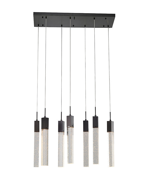 Frame Island Light with Hanging Clear Block Bubble Crystals in Matte Black by Bethel