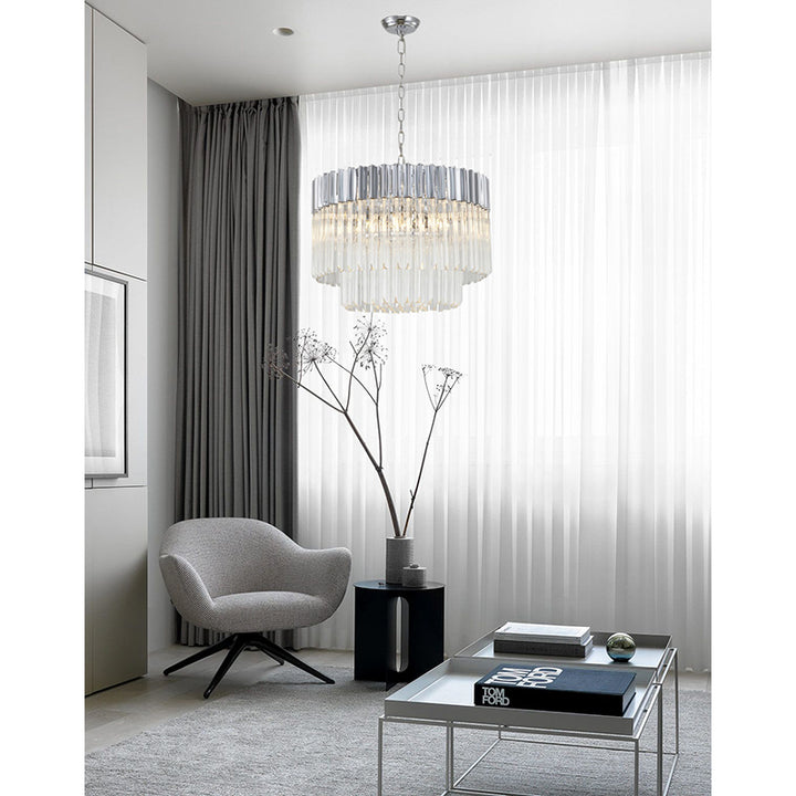Round Stainless Steel Chandelier with Clear Hanging Crystals by Bethel - view 17