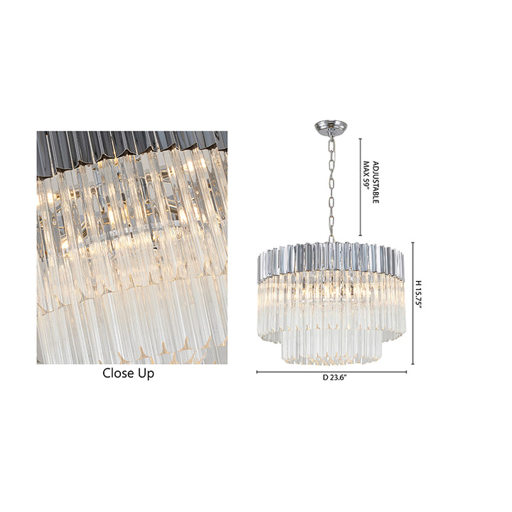 Round Stainless Steel Chandelier with Clear Hanging Crystals by Bethel - view 18